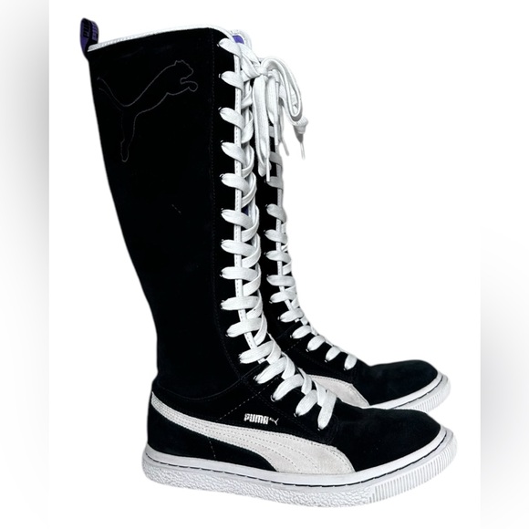 RARE Puma Dr. Clyde Knee-High Sneaker Boots | Black Suede Lace-Up Zip | Size 8 - Picture 1 of 13